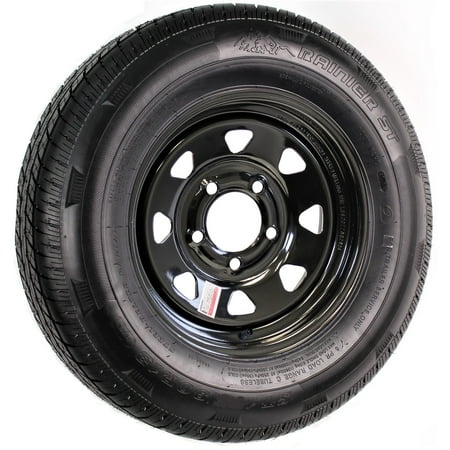 Trailer Tire On Rim ST185/80R13 Load Range D 13X4.5 5-4.5 Black Spoke