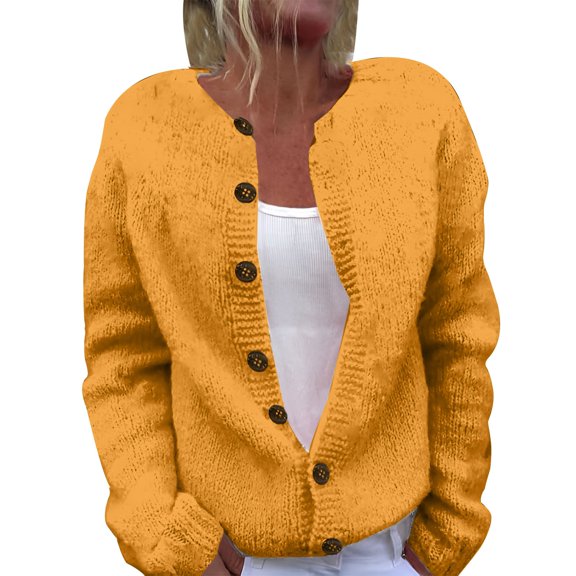 BODOAO Cardigan Sweaters for Women Button Down Long Sleeve Chunky Cardigan Top Casual Knit Jacket Fall Winter Streetwear Autumn and Winter Warm Sweater Knitted Cardigan Sweater Coat Gold L