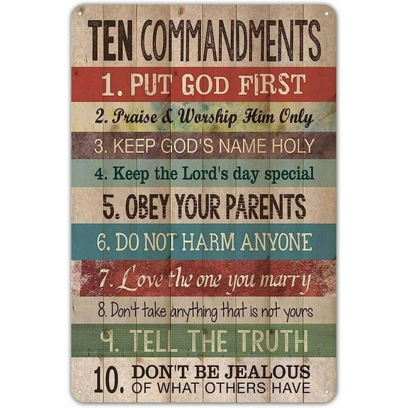 Funny Sign Ten Commandments Vintage Metal Tin Sign Wall Sign Plaque Poster for Home Bathroom and Cafe Bar Pub, Wall Size: 8 x 12 Inches