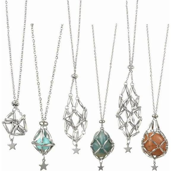 1 Box 6pcs 3 Styles Stone Necklace Holder Stone Holder Pendant Stainless Steel Silver Adjustable Empty Gem Stone Necklace Cord with Star Charms for Jewelry Making Women Wedding Gifts diy