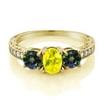 thumbnail image 2 of Gem Stone King 2.02 Ct Canary Mystic Topaz Green Mystic Topaz 18K Yellow Gold Plated Silver Moissanite Ring (Size 7), 2 of 4