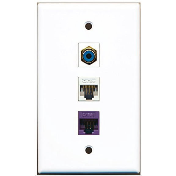 RiteAV - 1 Port RCA Blue 1 Cat5e Ethernet White 1 Cat5e Ethernet Purple Wall Plate