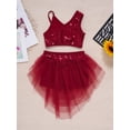 thumbnail image 5 of inhzoy Kids Girls 2PCs Ballet Dance Outfits Sequins Camisole Crop Top with Mesh Skirted Leotard Burgundy 10, 5 of 7