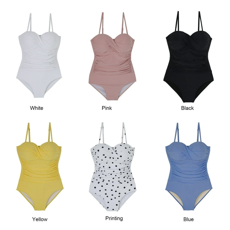 Korean Style Women ColorMix Ribbon Push Up Tube Top One Piece Swimsuit  Swimwear