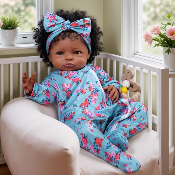 Lifelike Reborn Baby Doll Black Girl- 18-Inch Realistic Newborn Real Life Baby Dolls with Clothes and Toy Gift