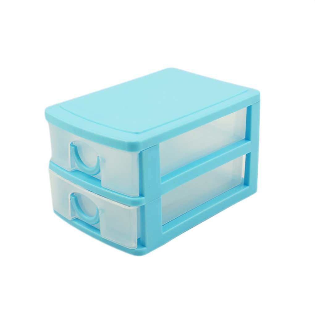 2 Layers Plastic Drawer Type Makeup Storage Box Desk Sundries Container