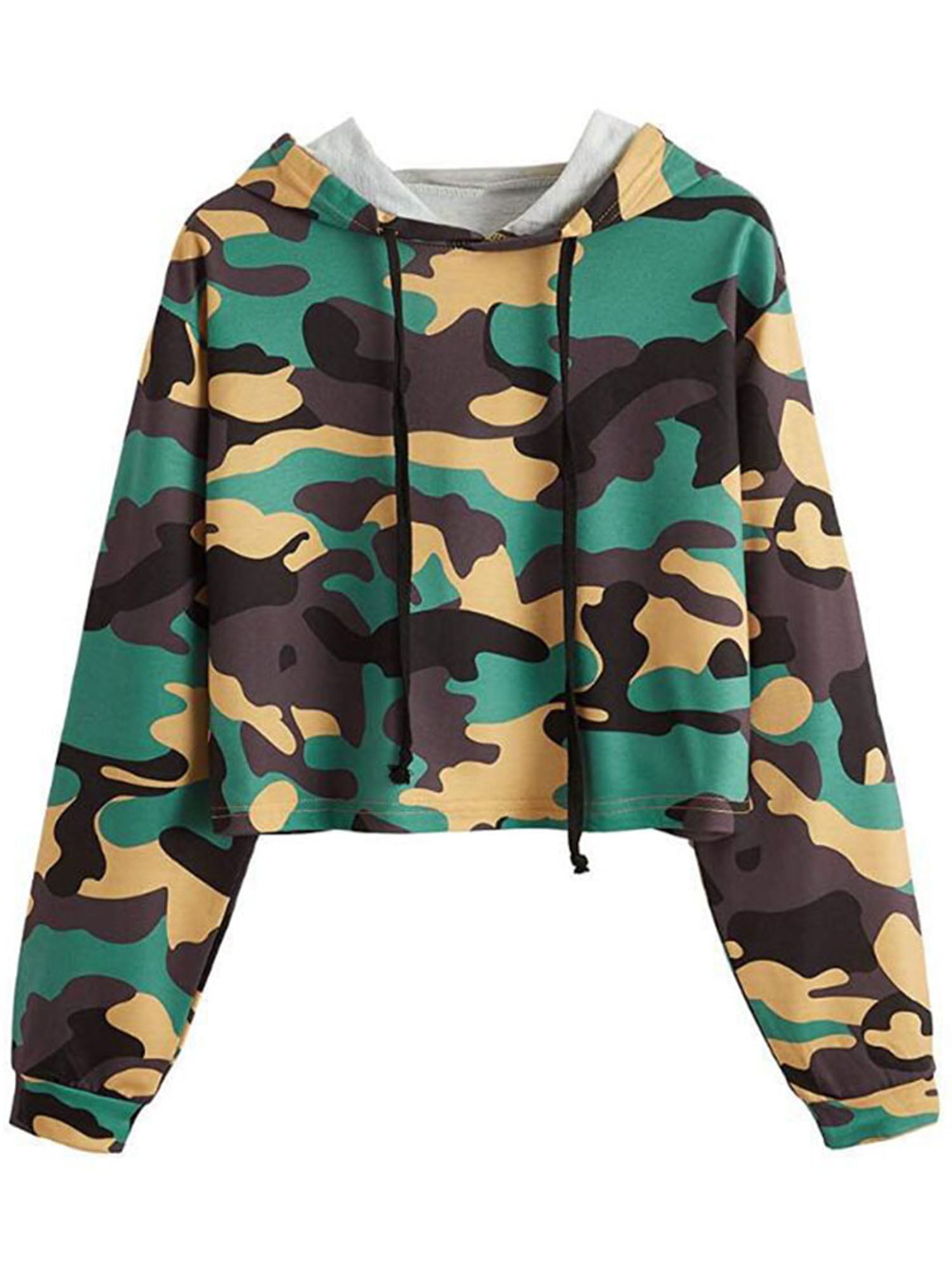 Ghazzi Women Hoodie Camouflage Printed Pullover Top Long Sleeve Hoodie Sweatshirt Crop Top Blouse 