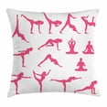 thumbnail image 1 of Yoga Throw Pillow Cushion Cover, Pink Women Silhouettes in Different Yoga Positions Flexibility Aerobics Workout Action, Decorative Square Accent Pillow Case, 24 X 24 Inches, Pink White, by Ambesonne, 1 of 2