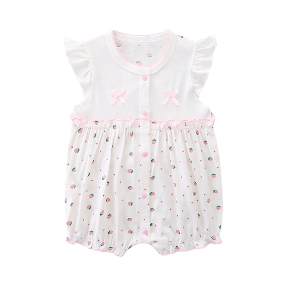ZACPNCV Baby Girl Romper Cute Cartoon Printed Short Sleeve One-Piece Romper Infant Summer Clothes Cotton Jumpsuit White 6-9 Months