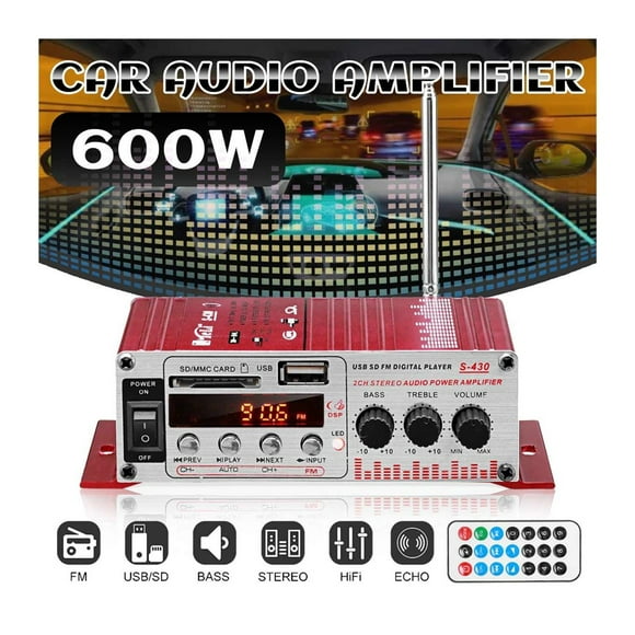 S430 600W 2.0CH Amplificateur Audio HIFI pour Voiture Affichage LCD Amplificateur Radio Karaoké Maison Haut-Parleur FM USB SD, Dissipateur Thermique Efficace