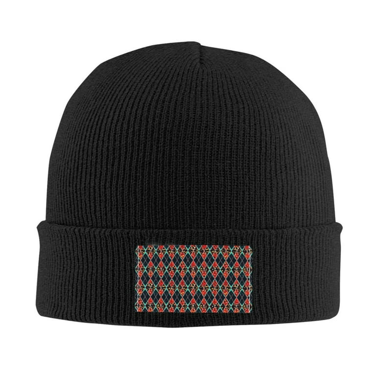 ZICANCN Geometric Diamond Graphic Knit Beanie Hat, Winter Cap Soft