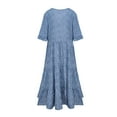 thumbnail image 3 of Defitshape Women's Summer Dresses Short Sleeve Dress V Neck Ruched Cute Beach Casual Ruffle High Waist Sundress Blue 8, 3 of 4