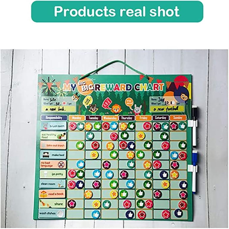 Amonev Magnetic Bedtime Routine Chart For Kids - Reusable Reward Chart With Stars (Blue)