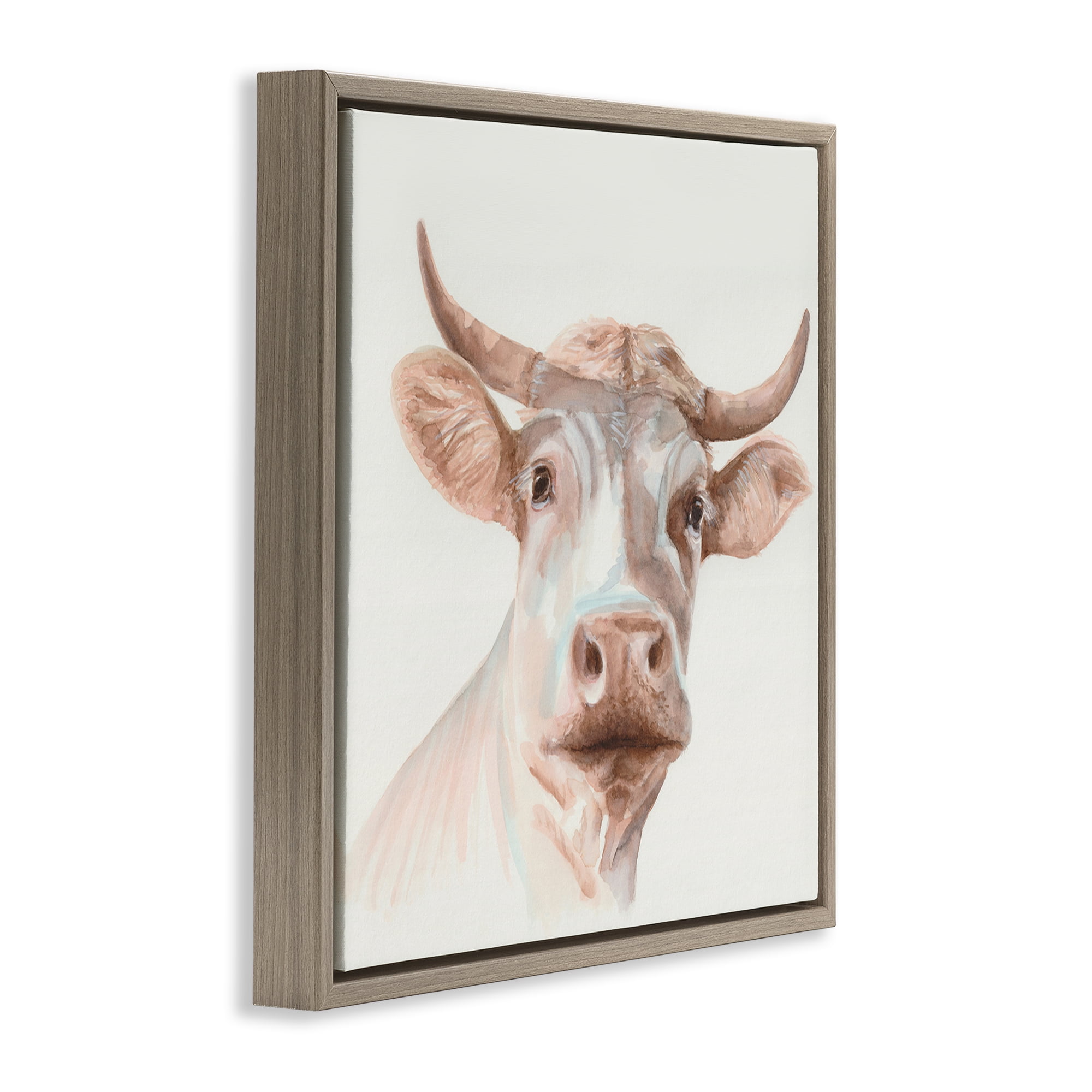 Stupell Industries Cream Beige Cow Animals Painting Brown Floater Framed Canvas Art Print Wall Art, 18 x 18