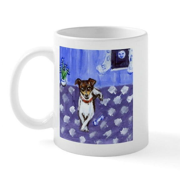 CafePress - RAT TERRIER Folk Art Design Mug - 11 oz Ceramic Mug - Novelty Coffee Tea Cup