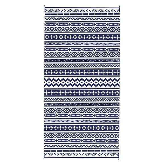 Outdoor Rug 9x18 Reversible Waterproof - RV Patio Camping Carpet Blue Geometric