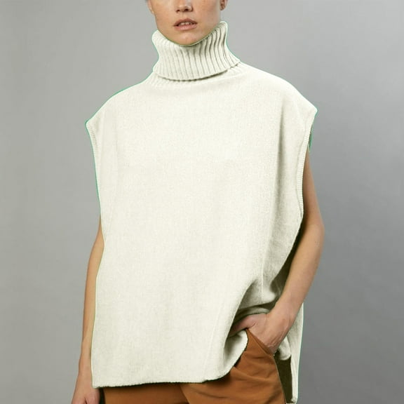Herrnalise Womens Sleeveless Turtlenecks Sweaters Cap Sleeve Mock Neck Ribbed Knitted Solid Pullover Sweater Vest White,S