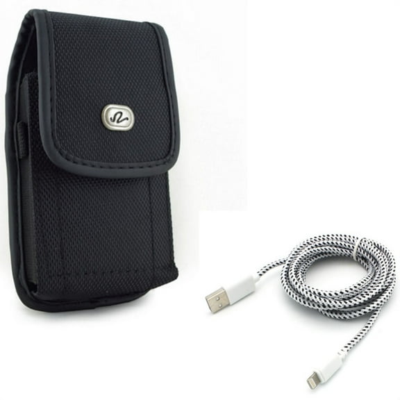 Case Belt Clip w 6ft USB Cable for iPhone XS/X - Rugged Holster Canvas Cover Pouch, Charger Cord Power Wire Braided Long for iPhone XS/X