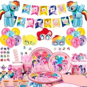 152Pcs My Little Pony Theme Party Supplies,Party Decorations Set-My Little Pony Balloons Stickers Masks Cake Toppers Banner Tablecloth Plates Cups Napkin etc for My Little Pony Birthday Party