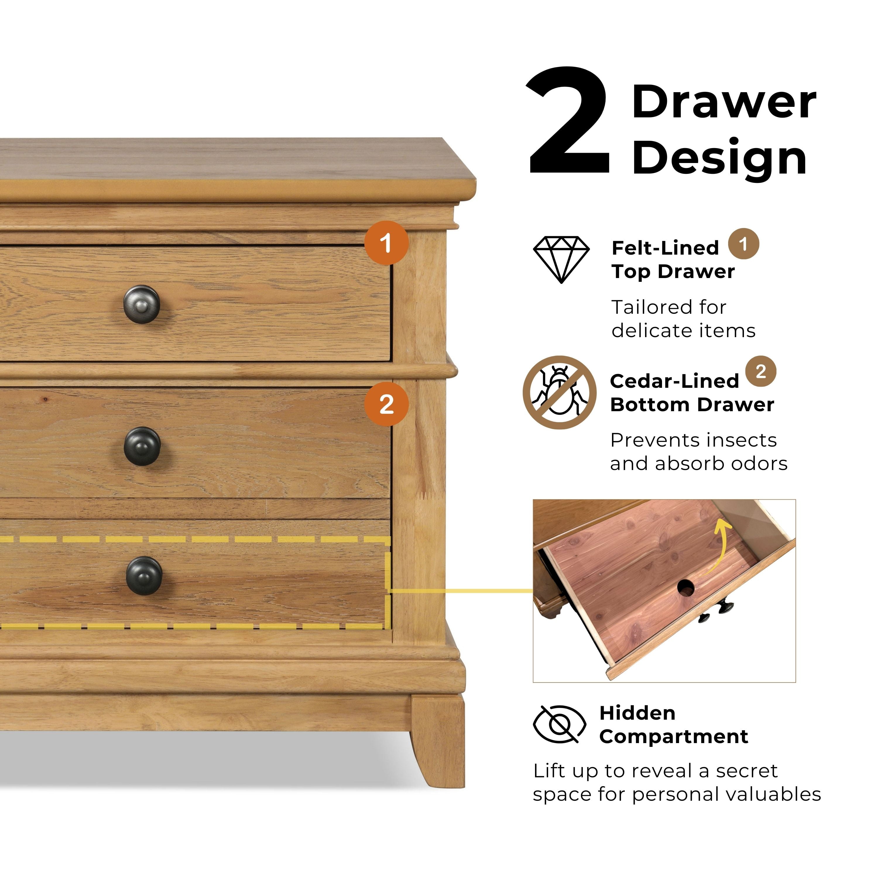Furniture of America Stratford 2-Drawer Solid Wood Adult Bedroom Nightstand, Natural Oak