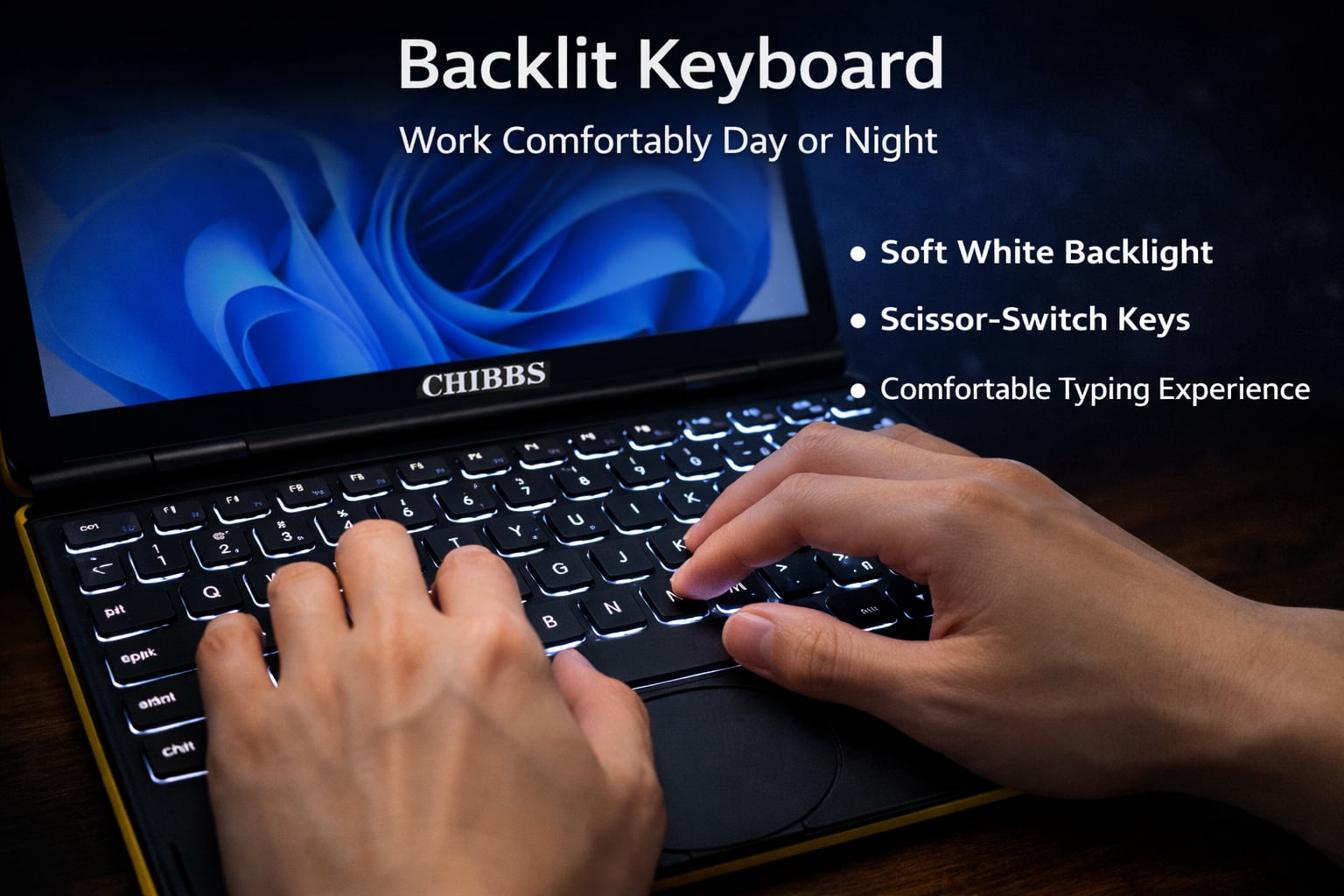 CHIBBS 11" Inch YOGA360 Touch Screen 2-in-1 Windows 11 Laptop Computer, INTEL N100, Facial Recognition, & Backlit keyboard- Yellow