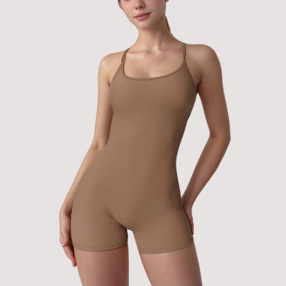 Women's Strappy Activewear Romper with Fitted Bodice and Stretch Fabric for Flexible Movement - X Large, Beige