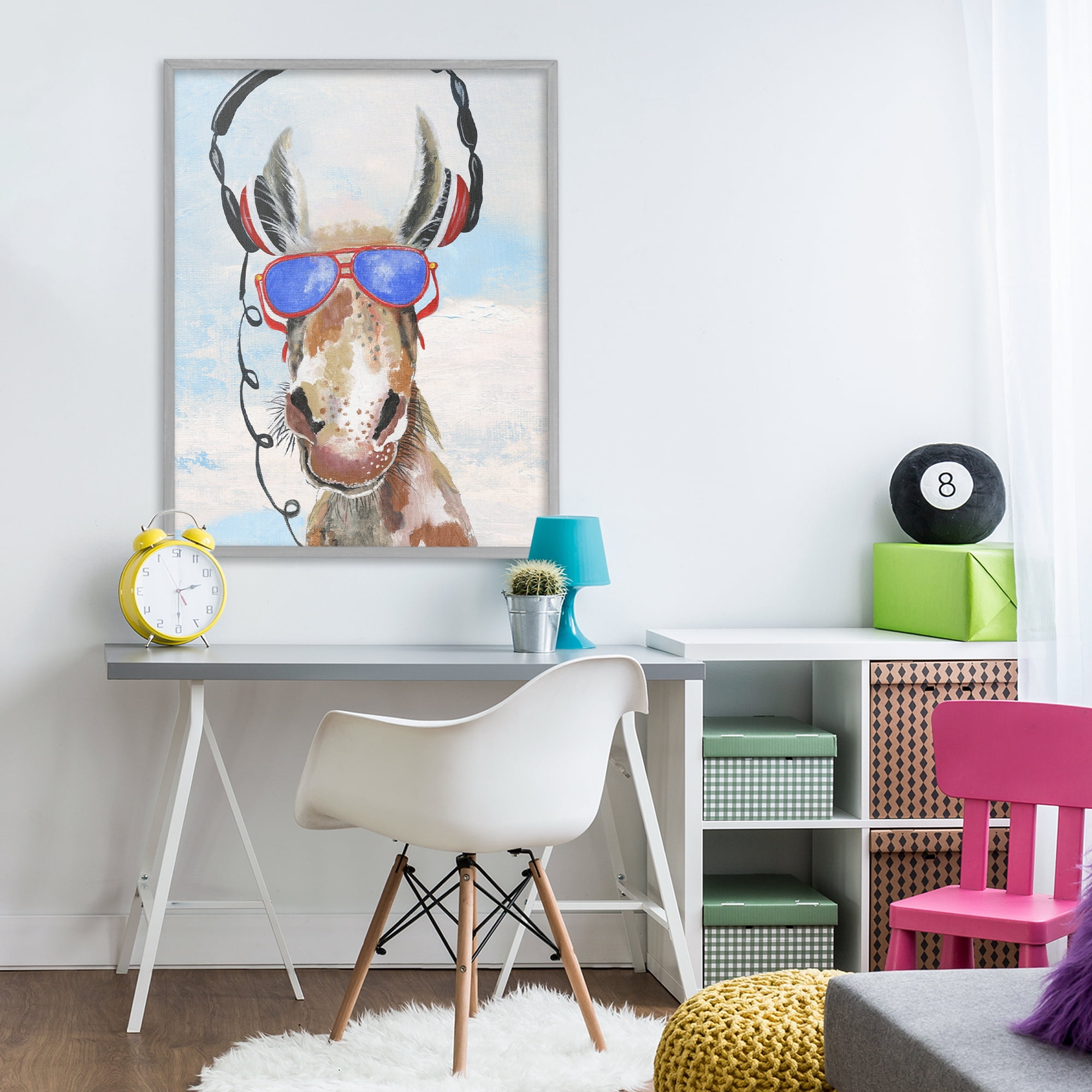 Stupell Industries Donkey Wearing Headphones Gray Framed Giclee Art, design by Janet Tava