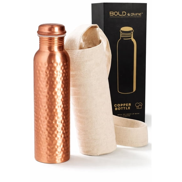 Botella de agua BOLD & DIVINE de cobre martillado de 950 ml, a prueba de fugas