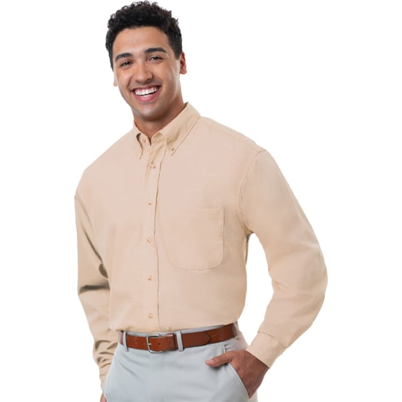 MENS LONG SLEEVE EASY CARE POPLIN - NATURAL 2 EXTRA LARGE SOLID