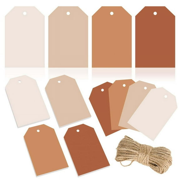 120Pcs Terracotta Gift Tags 4 Gradient Solid Colors Hanging Labels with Rope Bulk Colorful Blank Paper Tags,Brown
