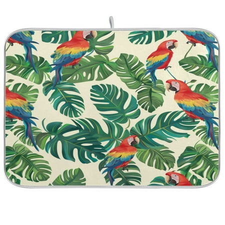 

Kitchen Drying Mat 16x18In Drying Dish Mat Dish Drying Mats Kitchen Countertop Multi-Function Drain Drying Mat Kitchen Table Colored Parrot