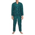 thumbnail image 3 of Fotbe teal sparkling Pijama de Hombre con Estampado de Manga Larga, Conjunto de 2 Piezas, Ropa de Dormir Suave y Cómoda con Bolsillos-XX-Large, 3 of 7