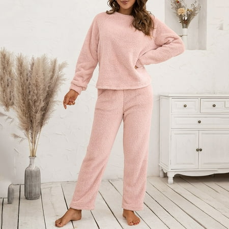 

Double Velvet Nightgown Women S Two Piece Trousers Of Pure Color Long Sleeve Winter Plush Sweater Knitting Set for Women