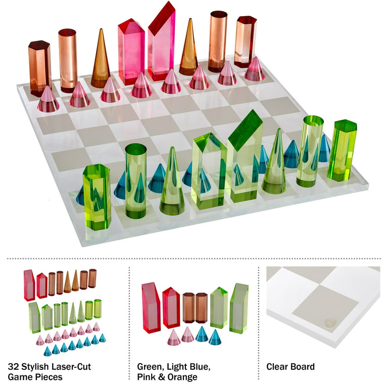 Trademark Games Modern Acrylic Chess Set with 32 Colorful Game Pieces