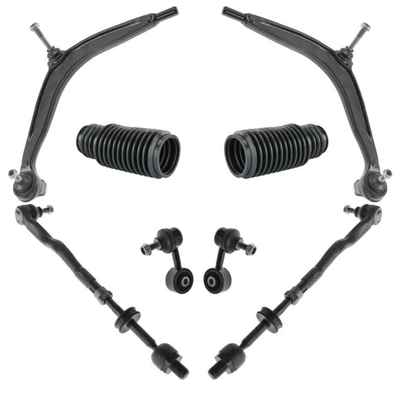 TRQ Front Control Arm Tie Rod Sway Link Bellow Suspension Steering Kit Set 8pc PSA63540