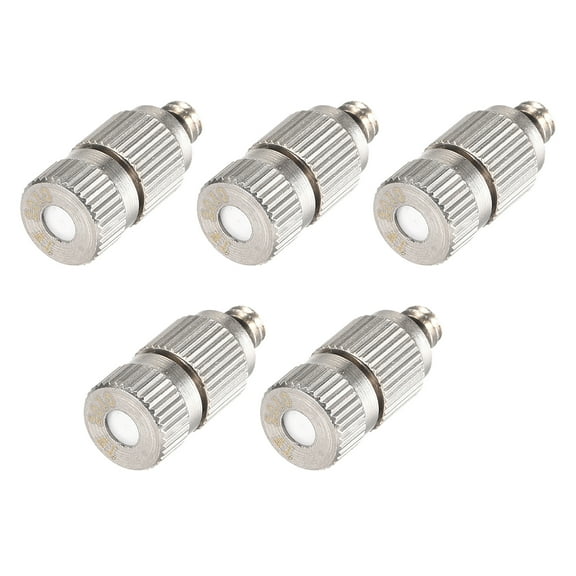 Brass Misting Nozzle - 3/16" 0.5mm Orifice Dia Fogging Spray Head for Outdoor Cooling System - 5 Pcs Silver Tone