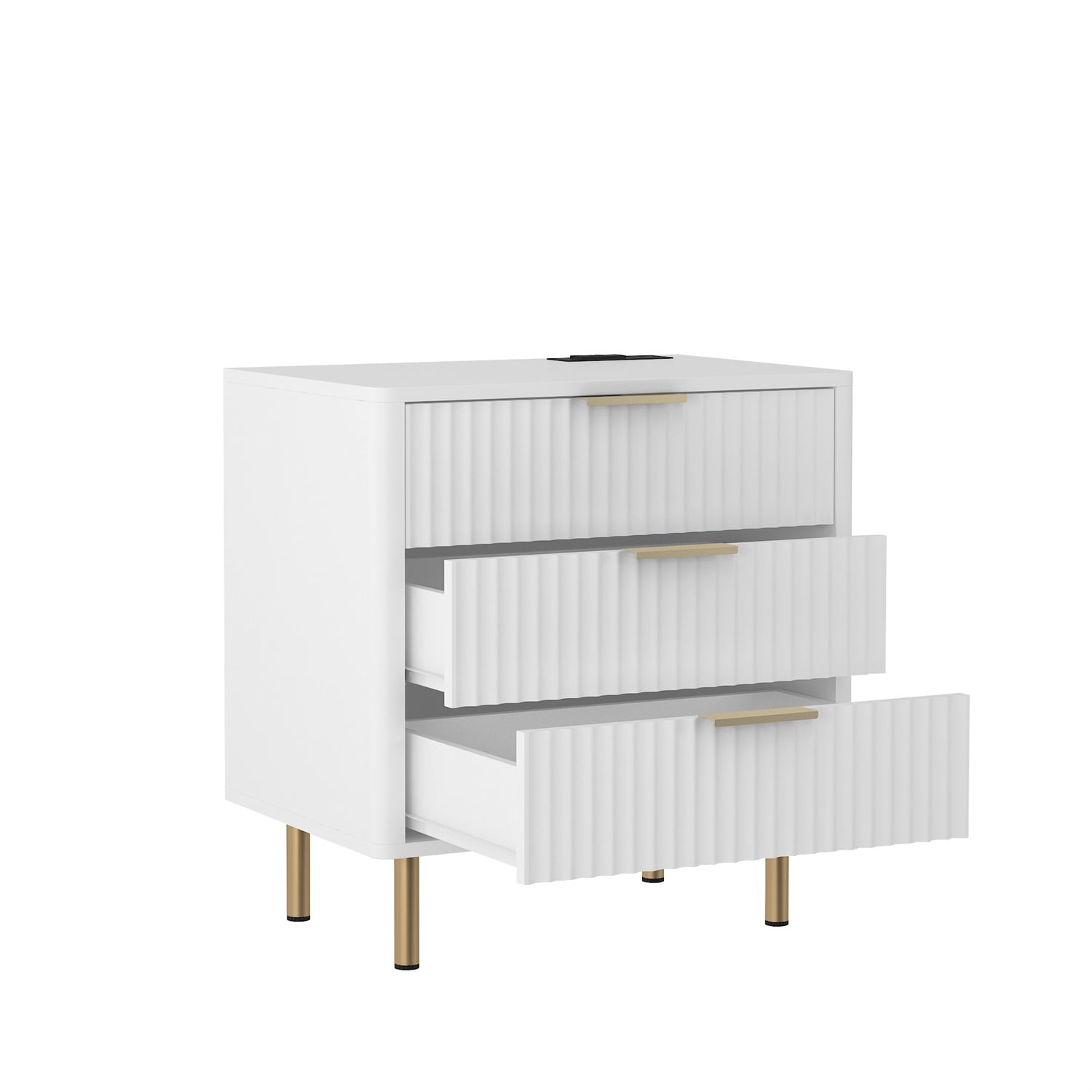 Hommoo Nightstand with Charging Station, Modern Nightstand with Night Light and Storage, for Bedroom, White
