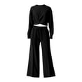 thumbnail image 4 of sususu Two Piece Lounge Set for Women,Sets for Women Stylish Women's Two Piece Outfit Round Neck Long Sleeve Blouse with Flowy Wide Leg Trousers Comfortable Elastic Drawstring Waistband - Black, 4 of 4