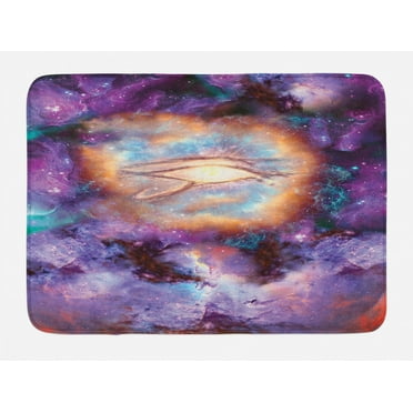 Astronomy Bath Mat, Psychedelic Fantastic Backdrop with Nebula Outer Space Trippy Image Print, Non-Slip Plush Mat Bathroom Kitchen Laundry Room Decor, 29.5 X 17.5 Inches, Purple Orange, Ambesonne