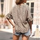 thumbnail image 4 of Camiseta con cuello redondo para mujer, estampado de leopardo, mangas cortas con volantes, blusa informal de verano holgada, color caqui XL, 4 of 8