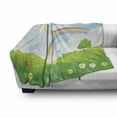 thumbnail image 3 of Cloud Soft Flannel Fleece Throw Blanket, Cartoon Summer Nature with Sun and Rainbow over Blooming Flowers and Butterflies, Cozy Plush for Indoor and Outdoor Use, 70" x 90", Multicolor, by Ambesonne, 3 of 6