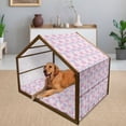 thumbnail image 2 of Flowers Pet House, Romantic Floral Design Chrysanthemum Blossoms Leaves Abstract Print Art, Outdoor & Indoor Portable Dog Kennel with Pillow and Cover, 5 Sizes, Pink and White, by Ambesonne, 2 of 4