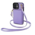 thumbnail image 3 of Crossbody Wallet Case Compatible for iPhone 12 Pro / iPhone 12 6.1", Folio Card Holder PU Leather Magnetic Clasp Shoulder Strap Purse Case for iPhone 12 Pro / iPhone 12 6.1" Protective Cover, Purple, 3 of 7