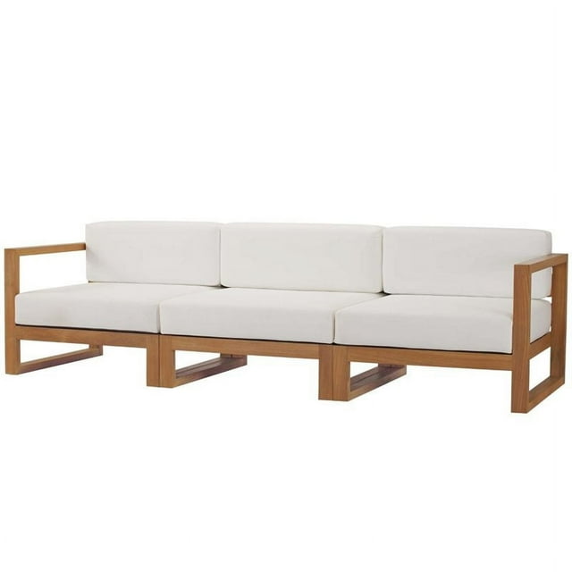 Modway Upland Canapé Sectionnel de Patio en Bois de Teck Massif 3 Pcs, Naturel et Blanc