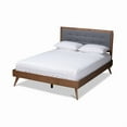 thumbnail image 2 of Baxton Studio Ines Mid-Century Modern Dark Grey Fabric Upholstered Walnut Brown Finished Wood King Size Platform Bed, 2 of 6