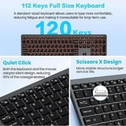 Full Size Silent Click Wireless Keyboard, RGB Backlit Rechargeable Bluetooth & USB Multi-Device Keyboard for Office, Compatible with Windows Mac iOS Android