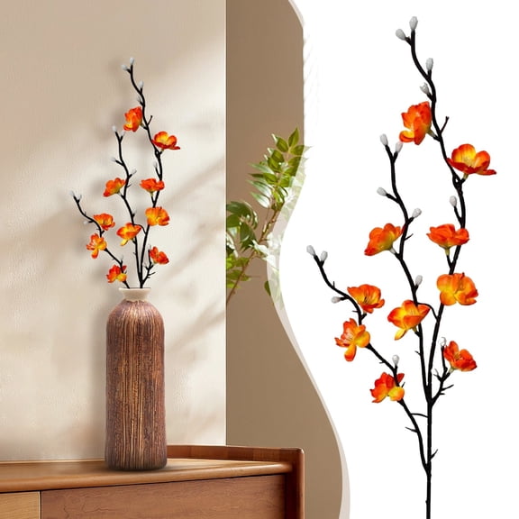 SMKE Artificial Flowers Bouquet,Orange 21" Plum Blossom Floral Arrangement Stems,Floral Stems Flower Picks,Faux Wildflowers Bouquet,Real Touch Silk Flower,Party Home Indoor Table Vase Decor