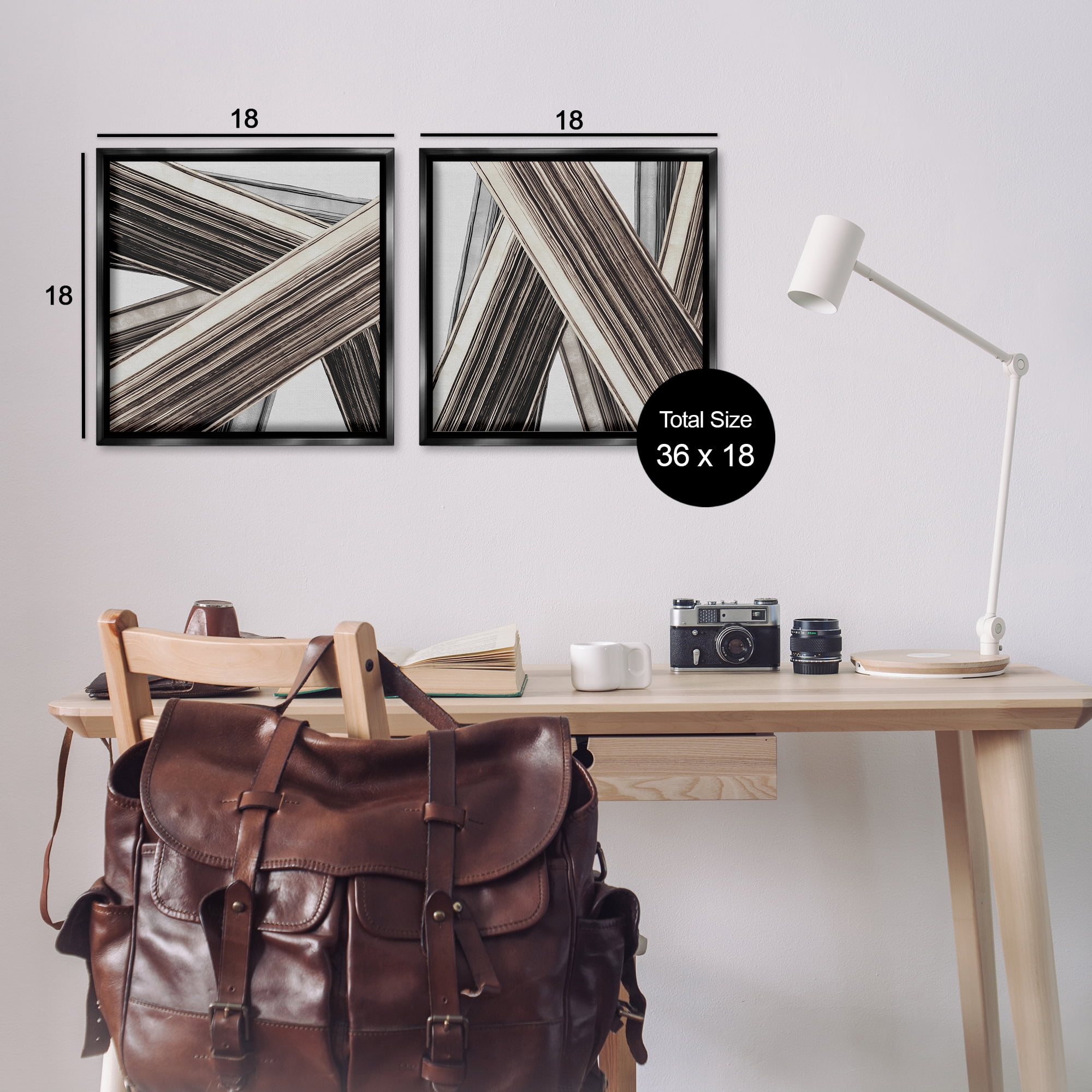 Stupell Industries Industrial Linear Crisscross Abstract Painting Black Floater Framed Canvas Art Print Wall Art, 18 x 18, Set of 2