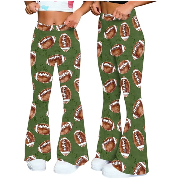 Pants for Women Casual,Women's Flare Yoga Leggings High Waisted Game Day Football Palazzo Wide Leg Pants Bell Bottoms
