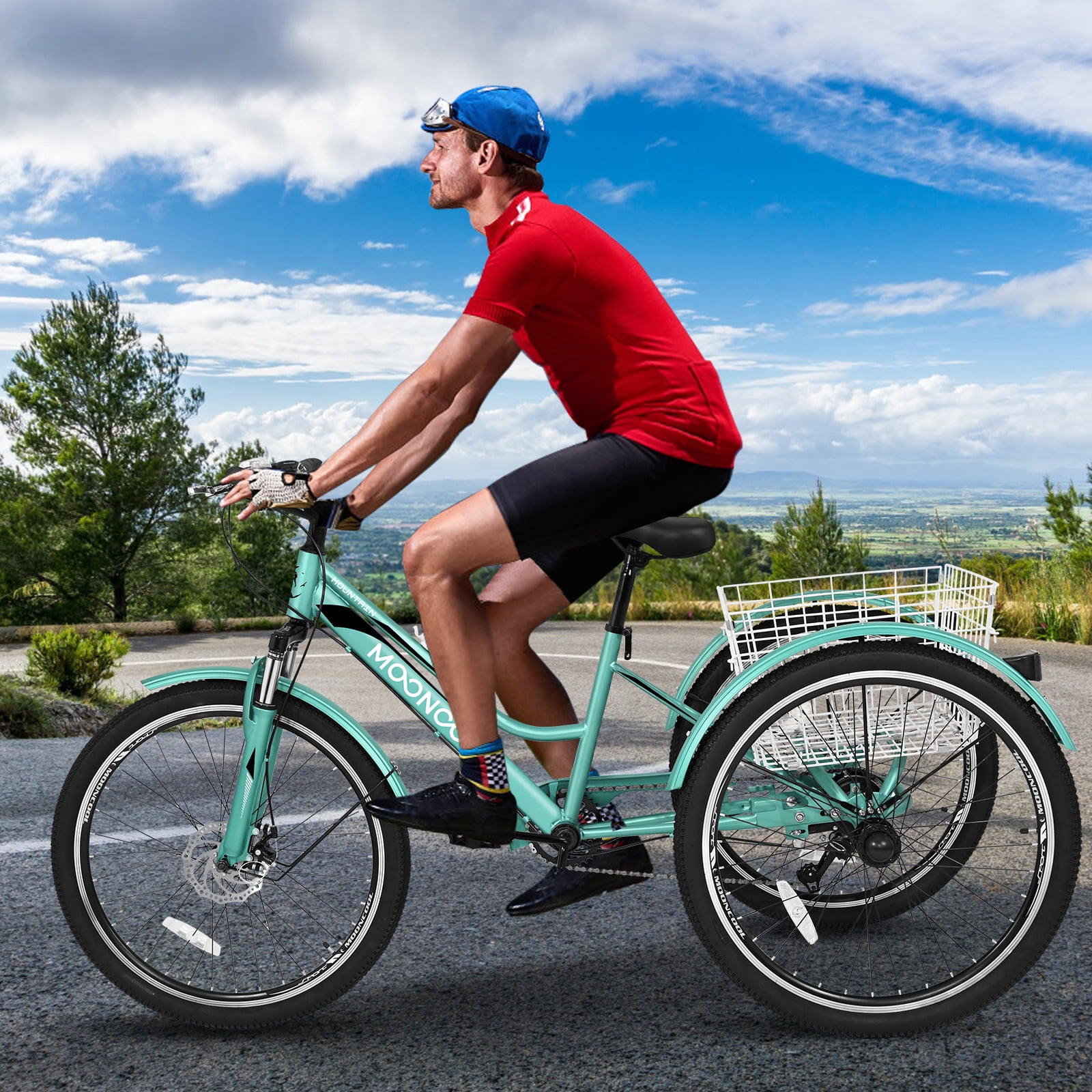 Slsy Mountain Tricycle for Adults, 24/26/27.5 Inch MTB 7 Speed Three Wheel Bike, Adults Tricycle with Cargo Basket for Adults, Women, Men, Seniors